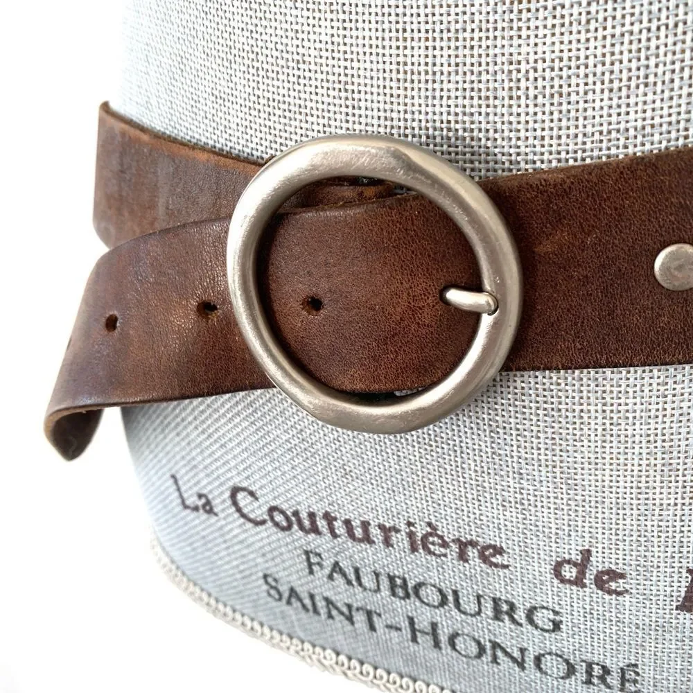 American Eagle Outfitters Brown Silver Brass Hardware Belt Sz S Boho Moto Biker